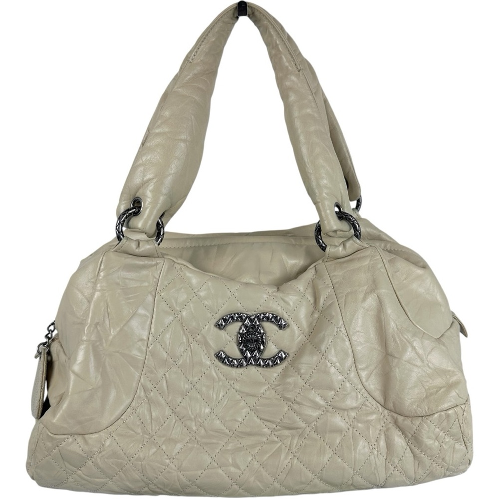 CHANEL Quilted Cream Leather Tote with Silver-Tone CC Logo